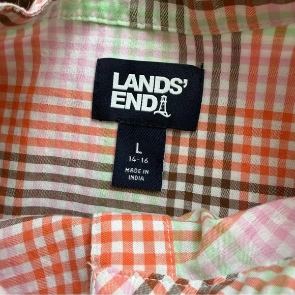 Lands' End Women’s Button Tunic Blouse Flannel Size L Plaid Pockets Easter Long - Picture 7 of 9